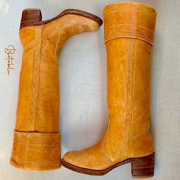 SOLD FRYE Vintage Banana Black Label Tall Knee High Stitching Western Boots - Picture 7 of 12